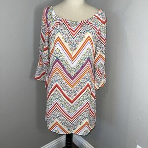 Rachel Kate~Large~Women's Chevron/floral Print Ruffled Sleeve Dress BoHo
